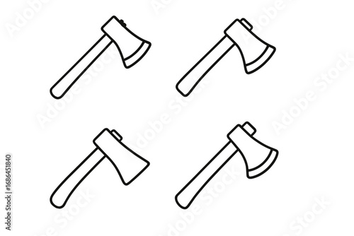 Axe line icon set. Hatchet, chopper, and lumberjack tool pictogram pack. Minimalistic linear vector illustration for web, graphic design, apps, and user interface.