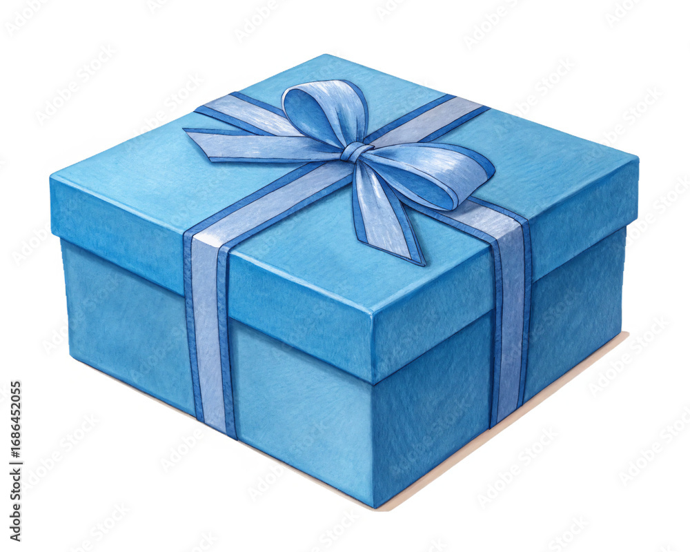 Obraz premium Blue Gift Box: A close-up shot of an elegant, aquamarine gift box, meticulously adorned with a satin ribbon and bow, offering a sense of anticipation.