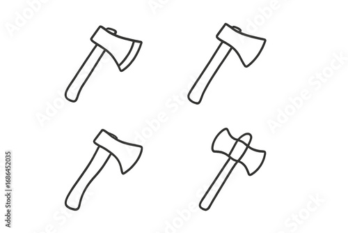 Axe line icon pack. Minimalistic linear pictogram set. Hatchet vector symbols for web design, apps, and graphics. Simple outline illustration for lumberjack, tool, and weapon concepts.