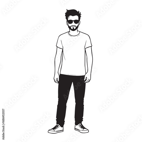 Handsome Man Black and White Illustration Vector Image Male Portrait Fashion Sketch Line Art Design