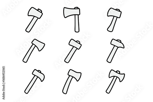 Axe line icon set. Vector collection of various hatchets and axes. Minimalist pictograms for web and graphic design. Lumberjack, woodcutter, carpenter tool and weapon symbols.