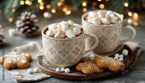 Wallpaper Mural Cozy hot chocolate cups with marshmallows and cookies on table Torontodigital.ca