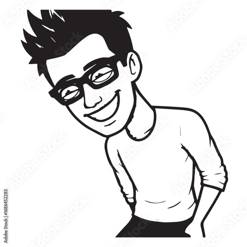 Handsome Man Black and White Illustration Vector Image Male Portrait Fashion Sketch Line Art Design