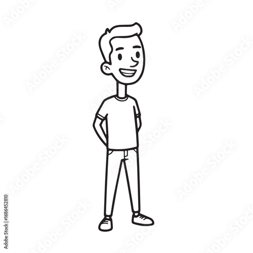 Handsome Man Black and White Illustration Vector Image Male Portrait Fashion Sketch Line Art Design