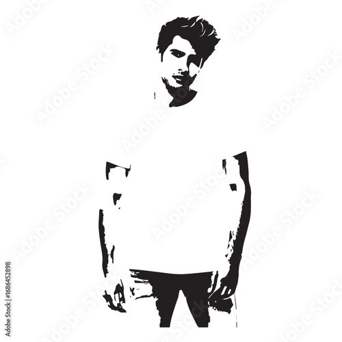 Handsome Man Black and White Illustration Vector Image Male Portrait Fashion Sketch Line Art Design
