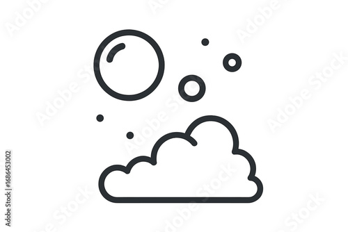 Soap bubble and foam outline icon. Minimalist vector sign for suds, lather, and fizz. Represents concepts like cleaning, washing, hygiene, bath, and laundry. Clean abstract design.
