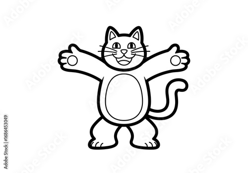 A cartoon cat with open arms ready for a hug is a cute and friendly character design