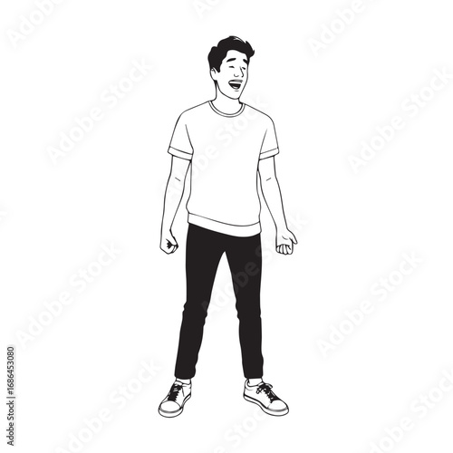 Handsome Man Black and White Illustration Vector Image Male Portrait Fashion Sketch Line Art Design