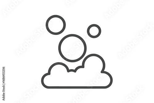 Soap bubbles and foam icon. Suds symbol for cleaning, washing, and hygiene. Simple line art vector illustration for bath, shower, or laundry. Clean concept. Fizzy water.