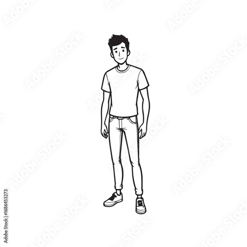 Handsome Man Black and White Illustration Vector Image Male Portrait Fashion Sketch Line Art Design