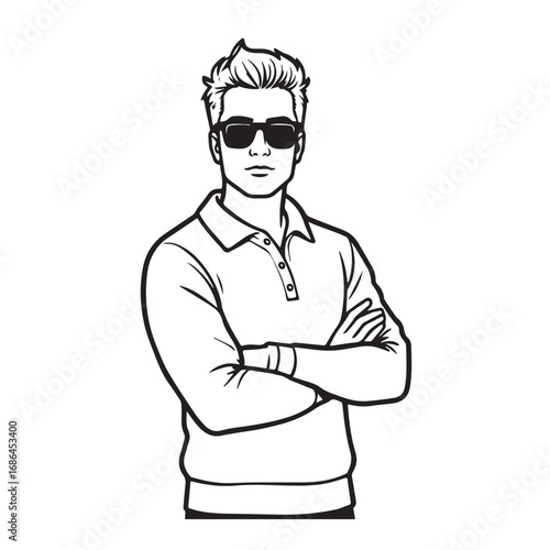 Handsome Man Black and White Illustration Vector Image Male Portrait Fashion Sketch Line Art Design