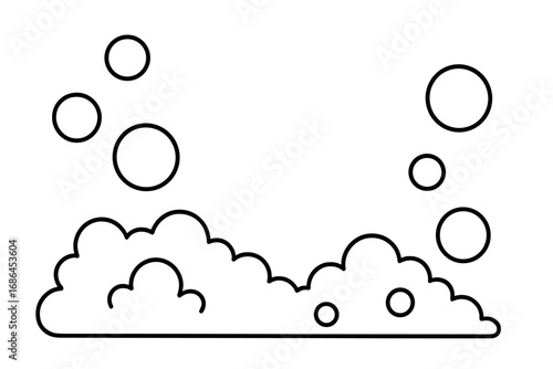Bubble foam outline vector illustration. Soap suds line art icon for cleaning. Water lather for bath, laundry, wash. Fizzy soda drink bubbles. Abstract background design element.