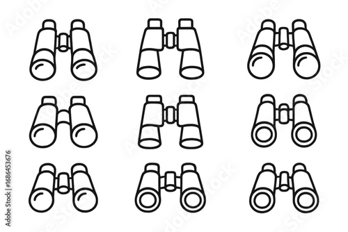 Binocular line icon set. Outline pictogram collection for web and graphic design. Vision, search, find, and exploration symbol. Vector illustration for apps or adverts.