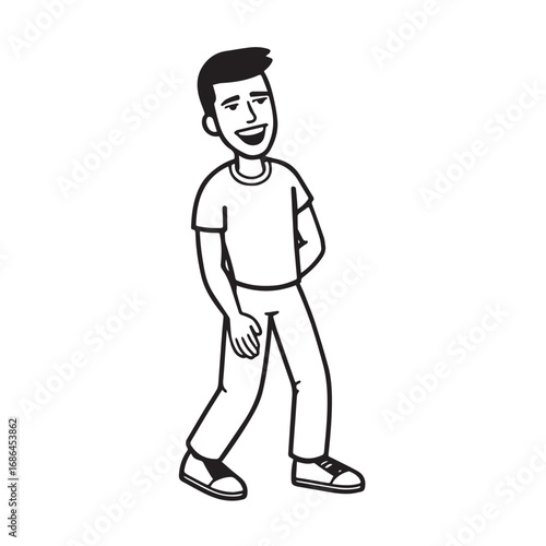 Handsome Man Black and White Illustration Vector Image Male Portrait Fashion Sketch Line Art Design