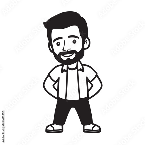 Handsome Man Black and White Illustration Vector Image Male Portrait Fashion Sketch Line Art Design