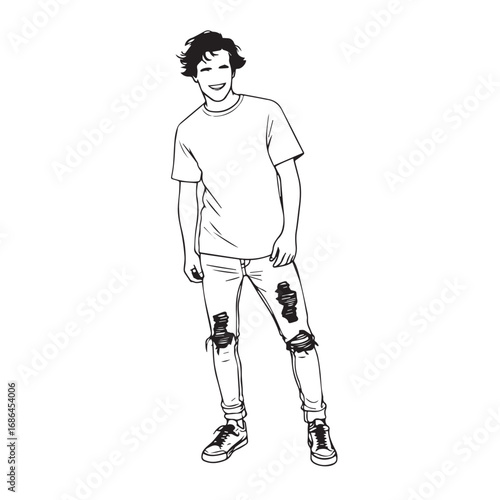 Handsome Man Black and White Illustration Vector Image Male Portrait Fashion Sketch Line Art Design