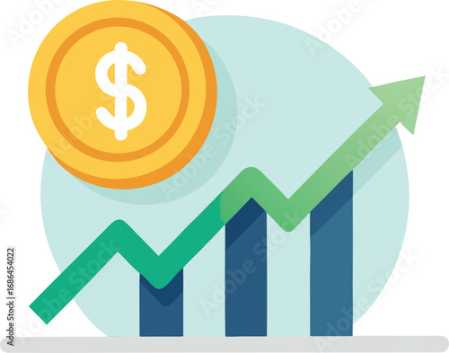 Dollar Coin Icon With Rising Graph Flat Vector