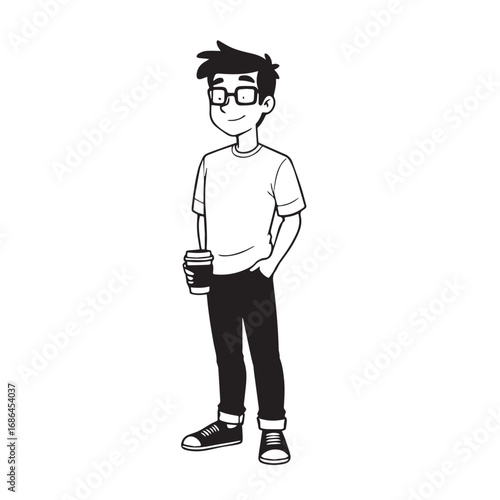 Handsome Man Black and White Illustration Vector Image Male Portrait Fashion Sketch Line Art Design