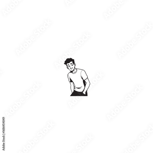Handsome Man Black and White Illustration Vector Image Male Portrait Fashion Sketch Line Art Design