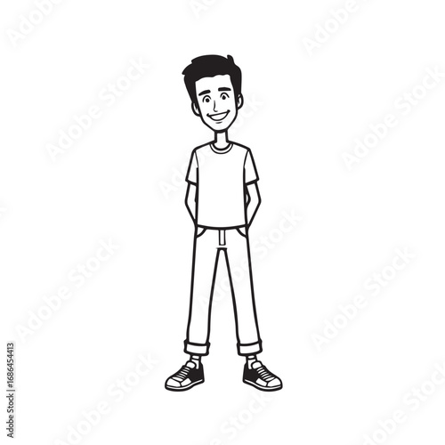 Handsome Man Black and White Illustration Vector Image Male Portrait Fashion Sketch Line Art Design