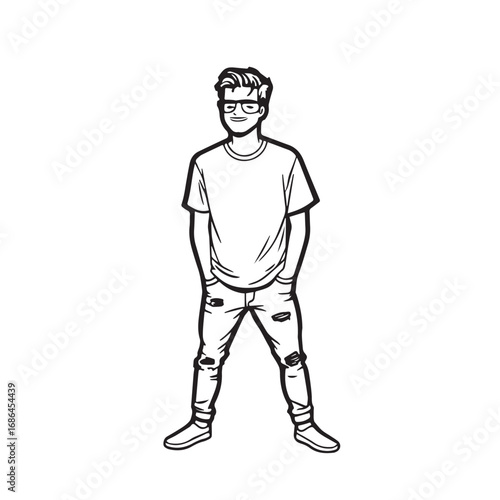 Handsome Man Black and White Illustration Vector Image Male Portrait Fashion Sketch Line Art Design