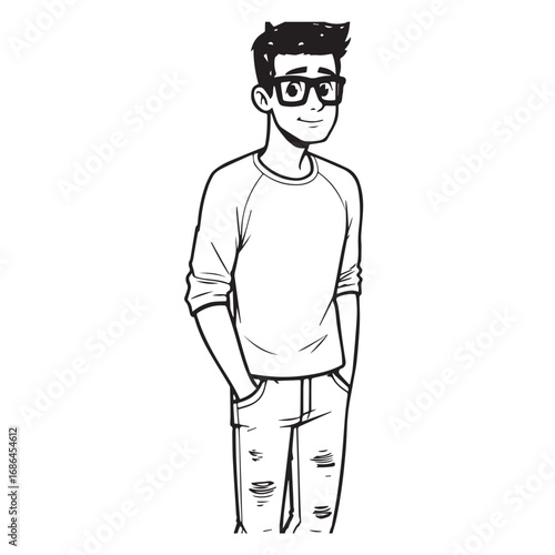 Handsome Man Black and White Illustration Vector Image Male Portrait Fashion Sketch Line Art Design