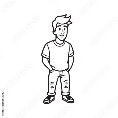 Handsome Man Black and White Illustration Vector Image Male Portrait Fashion Sketch Line Art Design