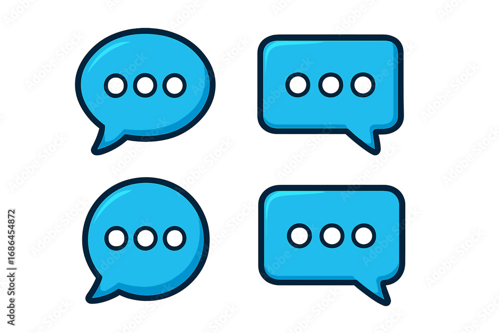Naklejka premium Speech bubble vector icon set. Chat, message, comment, talking, dialogue symbol. Communication concept illustration. Flat cartoon graphic design element for social media, web.