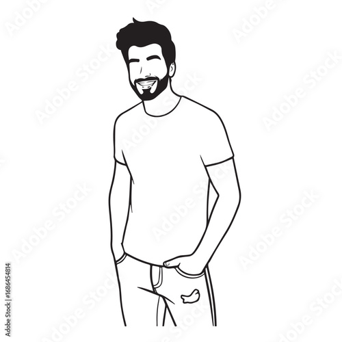 Handsome Man Black and White Illustration Vector Image Male Portrait Fashion Sketch Line Art Design