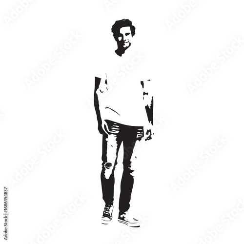 Handsome Man Black and White Illustration Vector Image Male Portrait Fashion Sketch Line Art Design