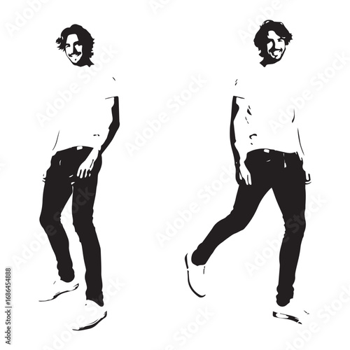 Handsome Man Black and White Illustration Vector Image Male Portrait Fashion Sketch Line Art Design