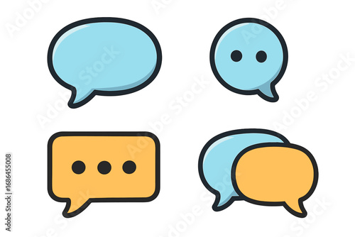 Set of chat bubbles for communication apps. Speech balloon icons for messaging, dialogue, and online support. Vector illustration for UI design, comments, and forum posts.
