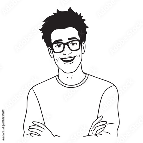 Handsome Man Black and White Illustration Vector Image Male Portrait Fashion Sketch Line Art Design
