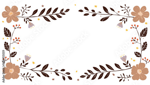 Floral branches with leaves berries and stars vector