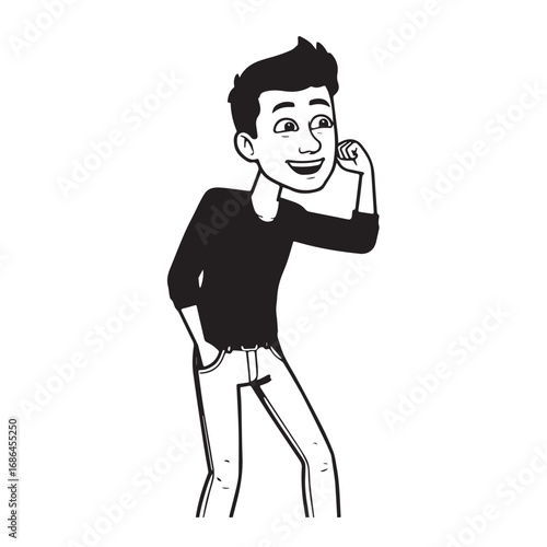 Handsome Man Black and White Illustration Vector Image Male Portrait Fashion Sketch Line Art Design