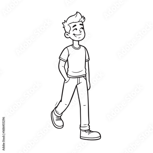Handsome Man Black and White Illustration Vector Image Male Portrait Fashion Sketch Line Art Design