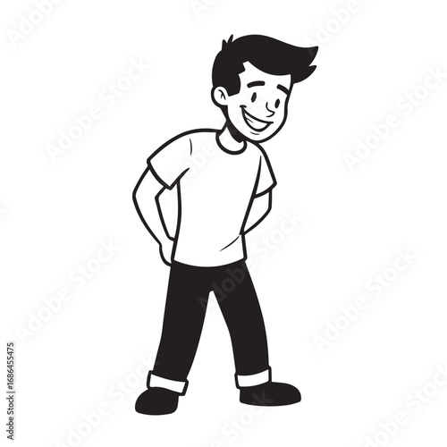 Handsome Man Black and White Illustration Vector Image Male Portrait Fashion Sketch Line Art Design