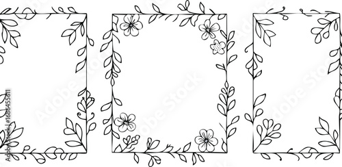 Floral vine borders with delicate flowers leaves
