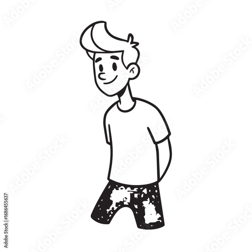 Handsome Man Black and White Illustration Vector Image Male Portrait Fashion Sketch Line Art Design