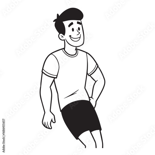Handsome Man Black and White Illustration Vector Image Male Portrait Fashion Sketch Line Art Design