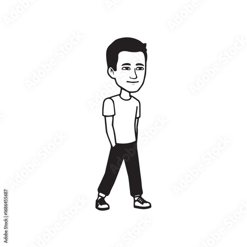 Handsome Man Black and White Illustration Vector Image Male Portrait Fashion Sketch Line Art Design