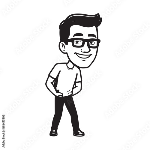 Handsome Man Black and White Illustration Vector Image Male Portrait Fashion Sketch Line Art Design
