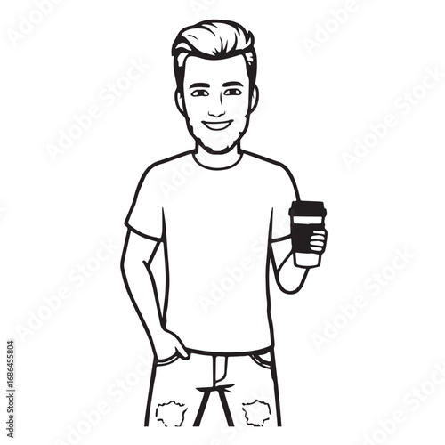 Handsome Man Black and White Illustration Vector Image Male Portrait Fashion Sketch Line Art Design