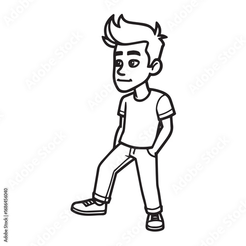 Handsome Man Black and White Illustration Vector Image Male Portrait Fashion Sketch Line Art Design
