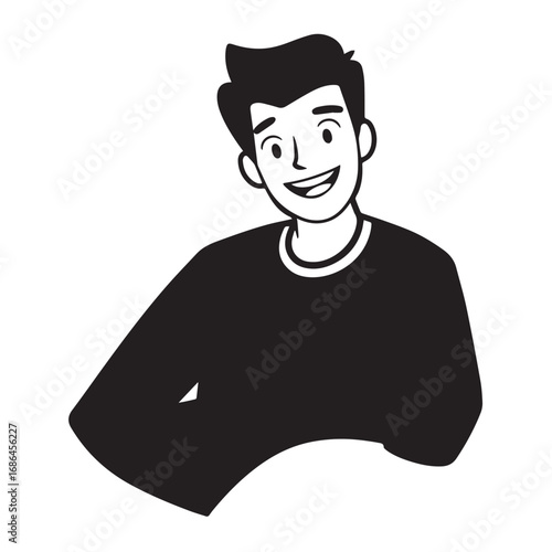 Handsome Man Black and White Illustration Vector Image Male Portrait Fashion Sketch Line Art Design