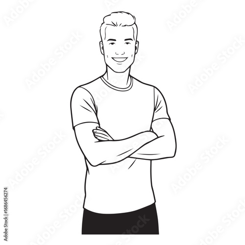 Handsome Man Black and White Illustration Vector Image Male Portrait Fashion Sketch Line Art Design