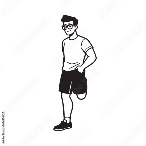 Handsome Man Black and White Illustration Vector Image Male Portrait Fashion Sketch Line Art Design