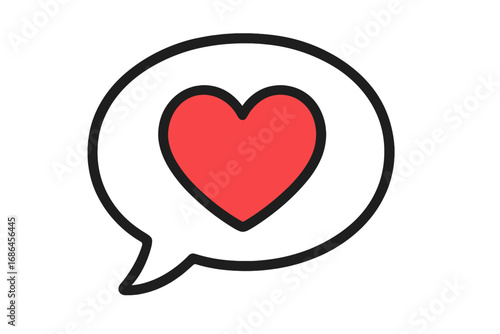 Love message icon. Heart in a speech bubble. Romantic chat, communication, and dialogue concept. Social media like, favorite, and feedback symbol. Vector for valentine's day.