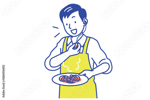 インカムで会話する男性カフェ店員