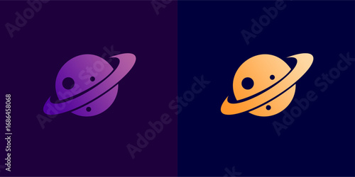 saturn planet vector logo purple orange color